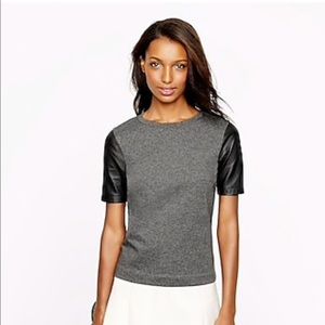 J. Crew LEATHER-SLEEVE TOP SzXS